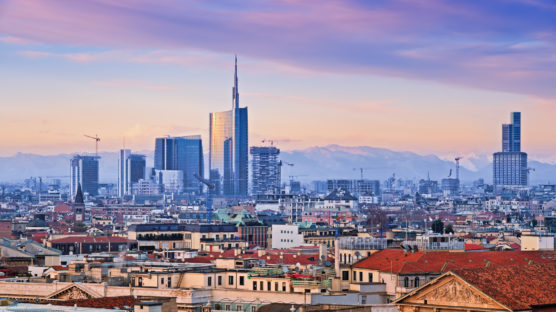 View of Milan`s  business district from “Duomo di Milano”.